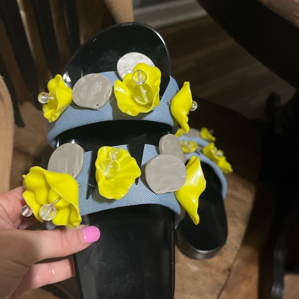 Tory Burch Yellow and Blue Sandals with Playful Design